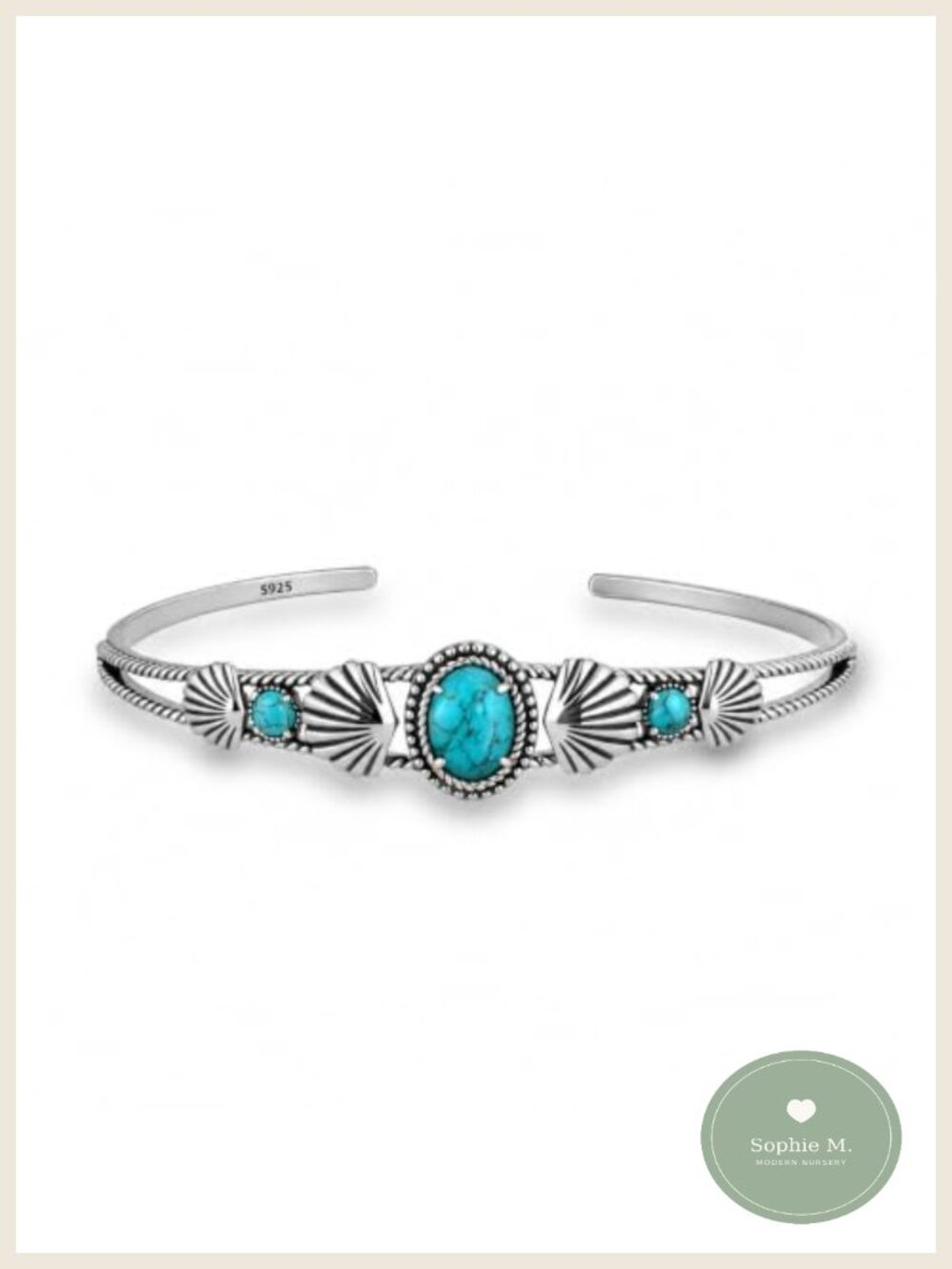 Genuine Turquoise Shell Cuff Bracelet 925 Sterling Silver Open Cuff